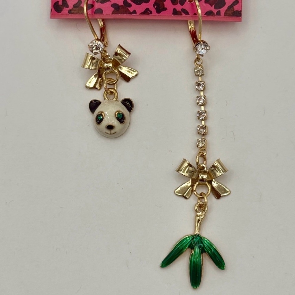 Betsey Johnson Panda with Sparkling Blue Eyes Bamboo Charm Earrings! 🐼